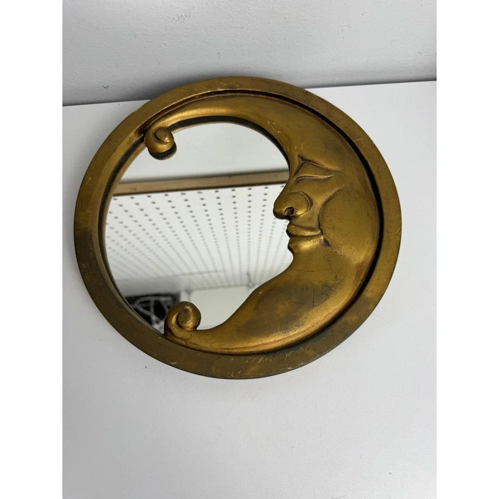 Vtg 90s Celestial Crescent Moon Face Mirror Taiwan Whimsigoth Gothic Witchy 9.5